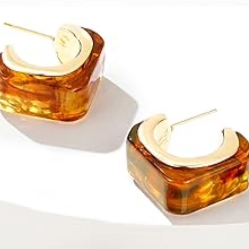 Chunky Gold and Brown Hoop Earrings - Picture 3 of 5